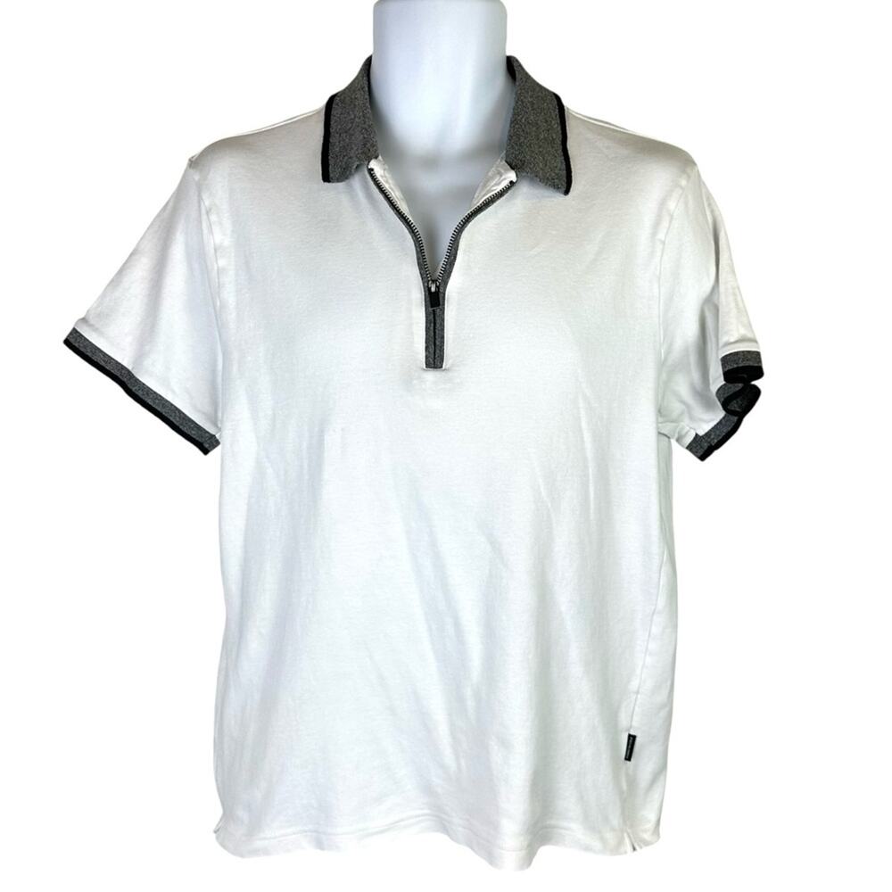 Kenneth Cole 1/4 Zip Polo Size Medium White Gray Black